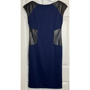 Silva Women’s Navy Blue Dress With Pleather Accents, Shoulder Pads, Fitting, L